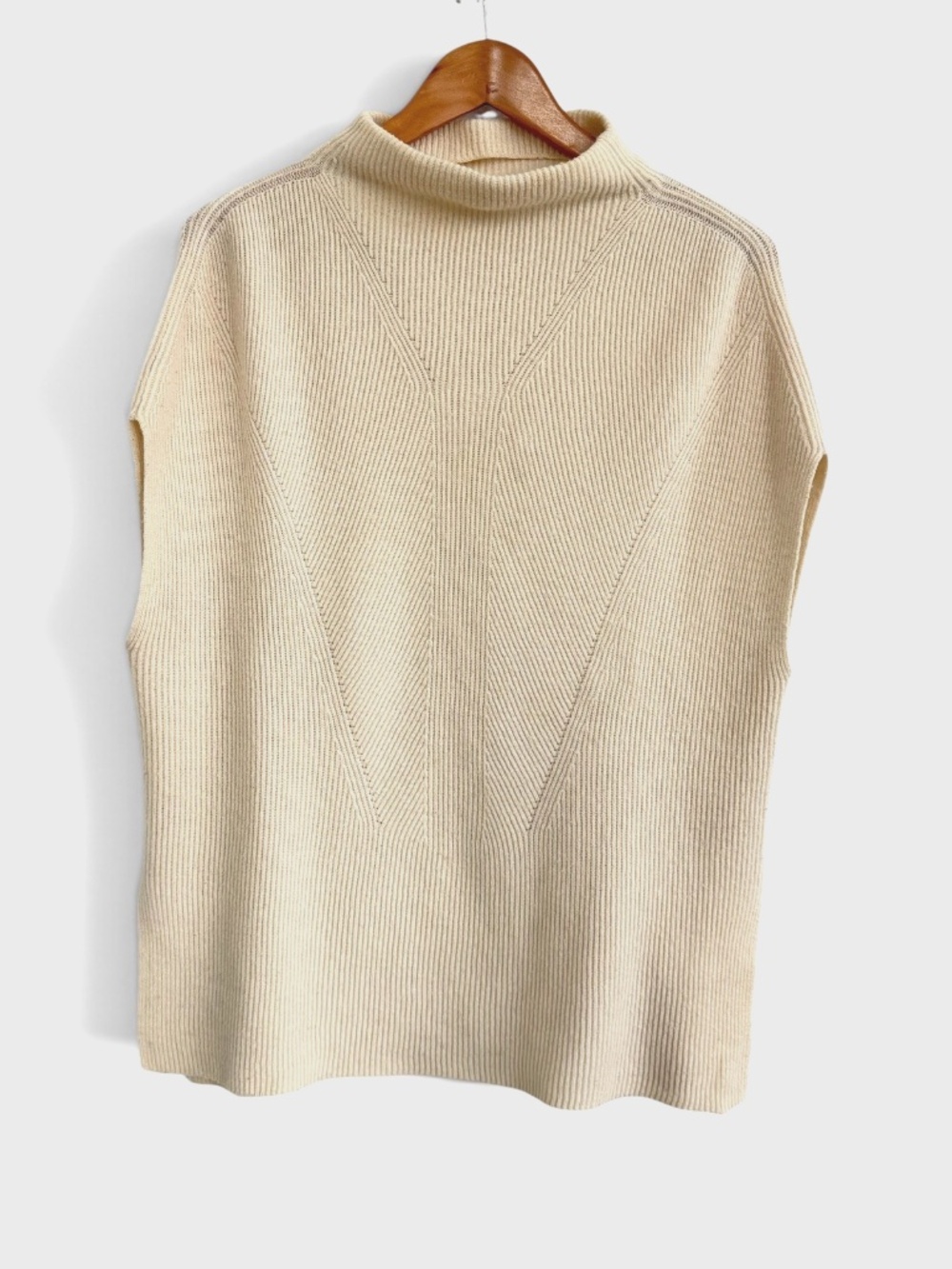 Vince Cream Ribbed Wool Cashmere Blend Sweater Size M Sleeveless Mock Neck